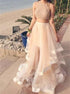 Champagne Two Pieces Tulle Prom Dress LBQ1462